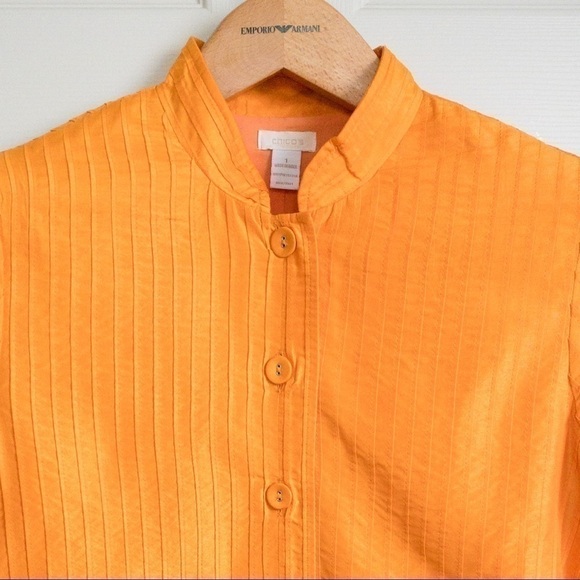 𝅺Chico's Jacket Blazer Bright Light Weight Orange Pleated Womens Size 8 Medium - Picture 6 of 12